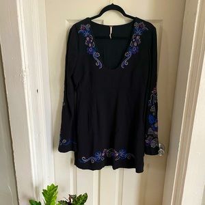 Free People Bell Sleeve Embroidered Mini Dress